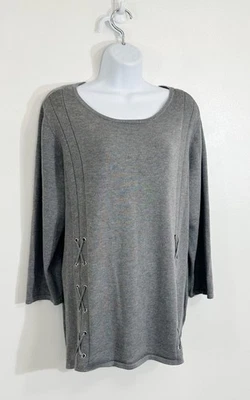 Suéter túnica para mujer By Design 1X gris boho informal con cordones cuadrado carrera Foto 1 de 4