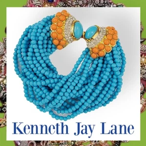 Kenneth Jay Lane Opulent Turquoise Coral 18 Strand Bracelet - Picture 1 of 9