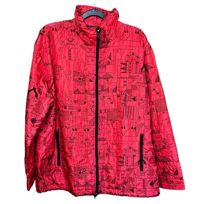 Chaqueta acolchada con cremallera con estampado artístico abstracto negra roja seda Chicos para mujer talla 2 Foto 1 de 4