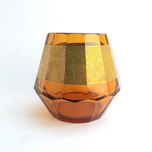 Orosplastic Fipop Series by Moser Amber Paneled Vase with Gold Encrusted Frieze - Picture 1 of 6