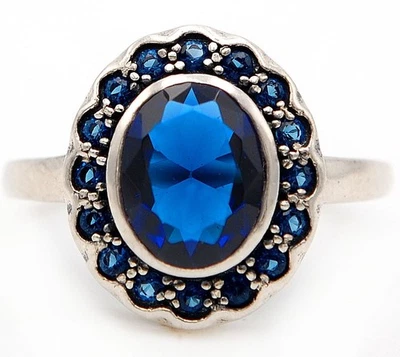 Anillo con aspecto de filigrana de plata esterlina 925 con zafiro tratado de 4 quilates talla 8 FB4-1 Foto 1 de 2