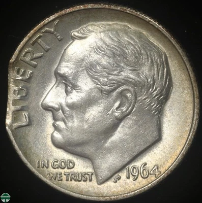 Mint Error: Clipped Planchet - 1964-D Roosevelt Dime - AU Details - Image 1 of 2