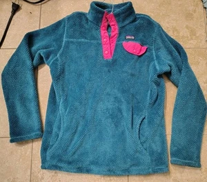 Patagonia Teal And Pink Girls Fleece Pull Over Jacket Size 14 - Picture 1 of 4