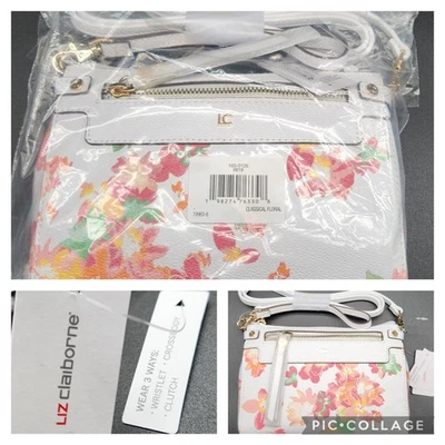 NUEVO Liz Claiborne Bandolera Floral Cartera Flor Muñequera Bolso sin asas Rosa Melocotón Blanco Foto 1 de 4