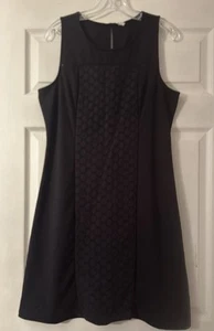 Old Navy Women's Size L Black Sheath Dress Ponte Eyelet Trim Ladder Lace - Picture 1 of 8