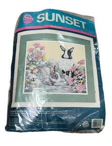 SUNSET NEEDLEPOINT KIT BUNNY BUDDIES Spring Flowers 12051 New - Picture 1 of 3