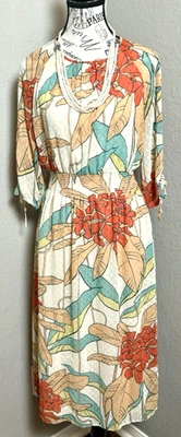 Maggie London Vintage Midi Dress Sz 2 Tropical Vibrant Colorful Sheer Lined - Image 1 of 4