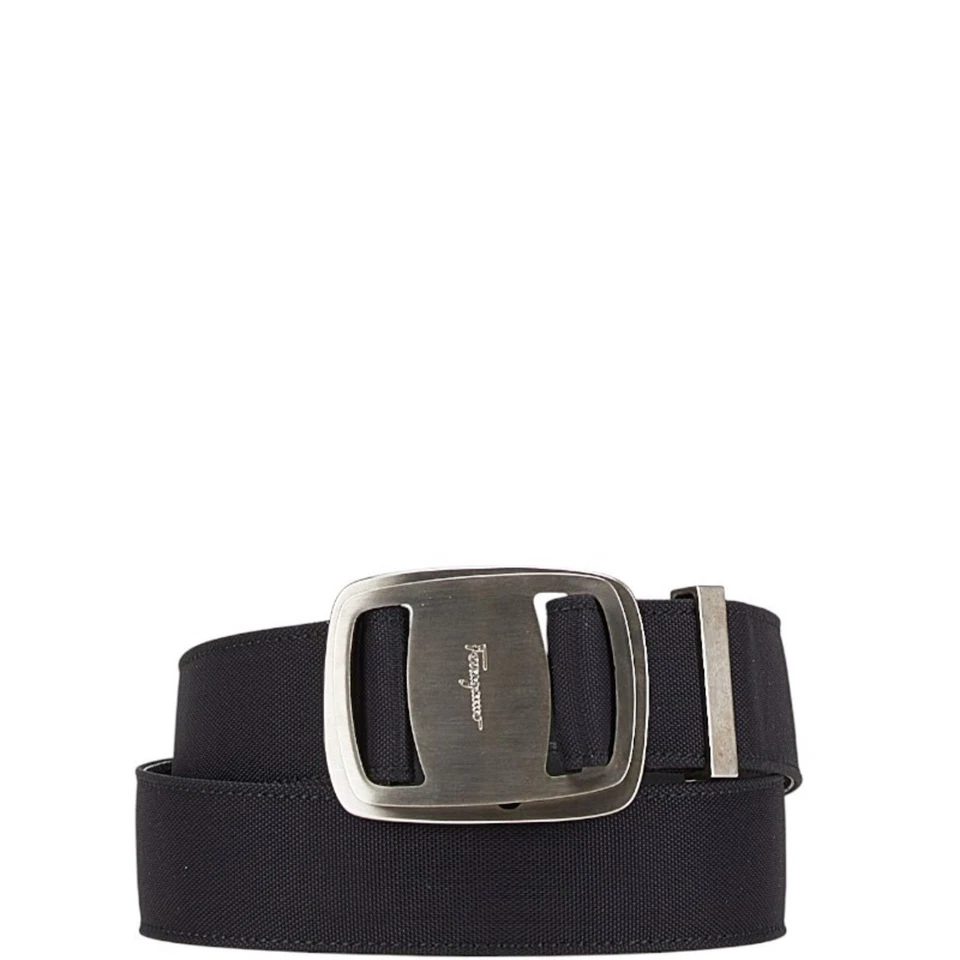 Cinturón Salvatore Ferragamo Vara Hebilla Talla: S Negro Plata Cuero Nailon Para Mujer Foto 1 de 4