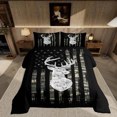 Deer Camo Bedding Set Full Size Antlers Hunting Camo Comforter Set for Kids B... - Image 1 of 4
