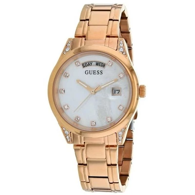 Guess Crystal watch in gold-tone stainless steel with a mother-of-pearl dial - Image 1 of 4