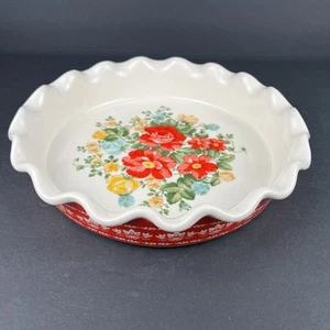 The Pioneer Woman Vintage Floral 9 In Pie Dish Plate Durable Stoneware Scalloped - Picture 1 of 10