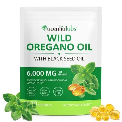 Oregano Oil 120 Softgels Capsules 6000mg 300mg Oregano Oil 200mg Black Seed Oil - Image 1 of 4