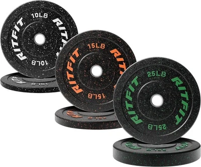 Ritfit 防撞板,彩色斑点橡胶重量板带钢插入件,2 英寸 — 第 1/4 张图片