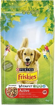 CROCCHETTE CANE ADULTO CIBO SECCO PER CANI PURINA FRISKIES ACTIVE DI MANZO 4Kg - Immagine 1 di 4