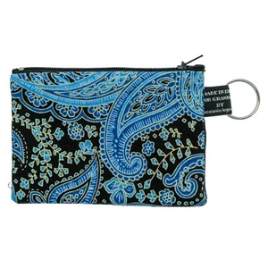 Paisley Moneta & Card Borsetta Denaro Money 100% Cotone Tessuto a Fiori Mandala - Picture 1 of 1