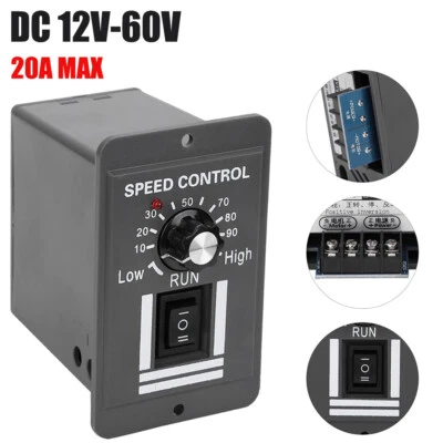 DC 12-60V 20A PWM Motor Speed Controller Variable Speed Switch Regulator Reverse - Image 1 of 4