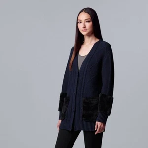Cárdigan Abrigo Simply Vera Wang Piel Sintética Sky Captain Talla L, Azul Marino - Imagen 1 de 4