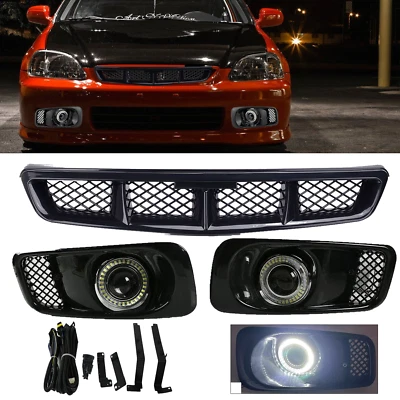 Faros antiniebla LED con lente transparente DRL y rejilla negra para Honda Civic 1999-2000 3 piezas Foto 1 de 4