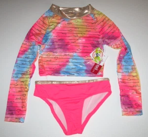 Penelope Mack Girl's 6  2 Pc Long Sleeve Rash Guard Tankini Swimsuit Pink Gold - Picture 1 of 2