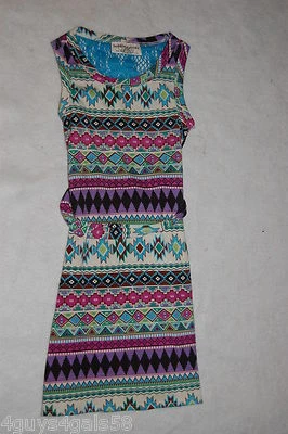 VESTIDO DE VERANO Niñas Turquesa Rosa Marfil TRIBAL RAYAS AZTECAS Panel de Encaje XS 4-5 Foto 1 de 2