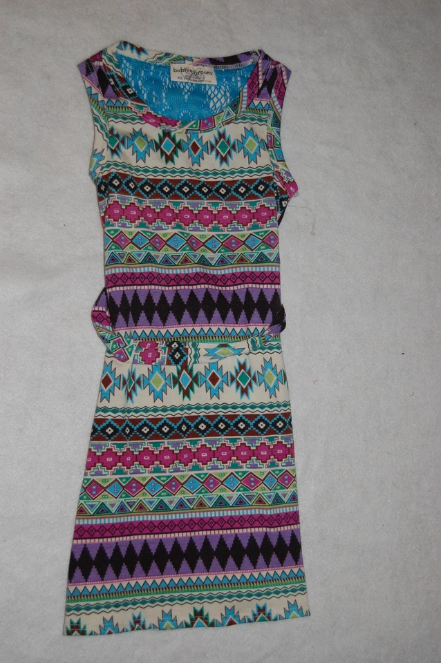 Девочек летнее платье бирюзовый розовый слоновой кости TRIBAL AZTEC полоски кружева панели XS 4-5 - Изображение 1 из 2