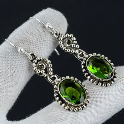 Gradevole Peridoto Topazio Gemma 925 Argento Sterling Artigianale Orecchino S-41 - Immagine 1 di 4