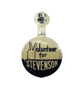 Adlai Stevenson Volunteer Tin Tab Button Presidential Campaign 1950s Never Bent - Picture 1 of 5