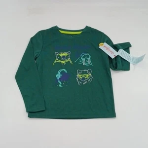 Cat & Jack Pajama Top Lounge Shirt Green Winter Animals Youth Boys Size XS 4/5 - Picture 1 of 4