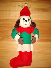Vintage Felt Dog in a Stocking w/ Poseable Arms Christmas Ornament made in Japan