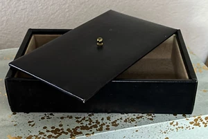 Caja de almacenamiento de joyas Fabergé vintage de cuero negro liso con tapa - Imagen 1 de 10
