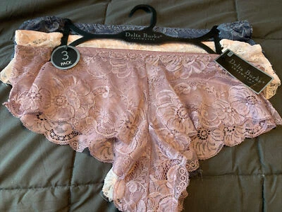 DELTA BURKE 3 PACK BRIEF PANTIES UNDERWEAR 1X PLUS LACE BLUE PINK - Image 1 of 4