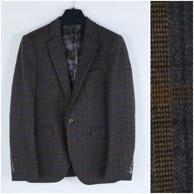 Mens Check Plaid Blazer 34R UK Size Grey Wool Sport Coat Jacket - Image 1 of 4