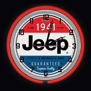 JEEP 4X4 SINCE 1941 Superior Quality Sign 19" Red Double Neon Clock Man Cave - Picture 1 of 2