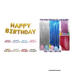 Happy Birthday Balloons Foil Curtain Backdrop Rose Gold Silver Blue Fringe Party