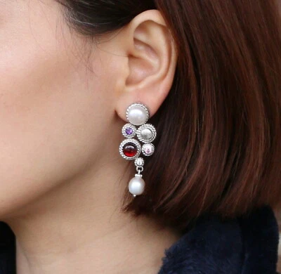 Judith Ripka Sterling Silver Cultured Pearl and Gemstone Clip On Earrings - Image 1 of 4