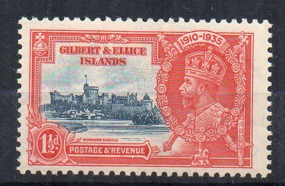 Gilbert and Ellice Islands 1935 1d Silver Jubilee ""flagstaff"" variedad MH Foto 1 de 1