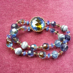 Hattie Carnegie Armband Vintage blau Doppelstrang Perlen fauctiert vergoldet - Bild 1 von 10