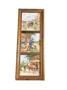 Vtg Royal Moss Holland Tiles - 6"x6" Set of 3 Framed Cobbler Horse Rope Maker - Picture 1 of 8
