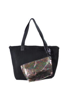 Ideology Black Multi Perforated Tote With Pouch OS - Image 1 of 3