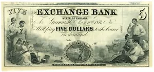 Billete restante del Banco de Intercambio Greencastle Indiana $5 10 de mayo de 1854 UNC obsoleto IN - Imagen 1 de 2