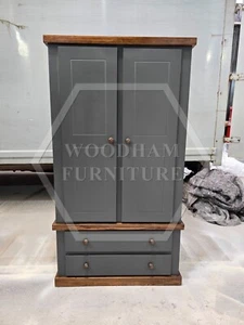 HANDMADE COUNTRY GENTS WARDROBE DARK GREY / BROWN MAHOGANY (NOT FLATPACKED) - Picture 1 of 13