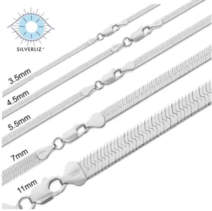 Italian Solid Sterling Silver Herringbone Chain Necklace 925 Silver Chain UNISEX - Picture 1 of 28