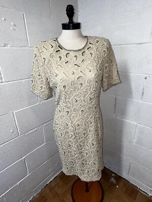 Vintage Stenay Short Gown Beaded Bridal Mother of the Bride Dress - Sz 12   E2 - Image 1 of 4
