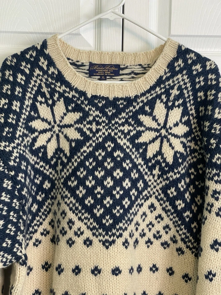 Brooks Brothers Wool Sweater Men’s XL Chunky Nordic Knit Fair Isle Snowflake VTG - Image 1 of 4