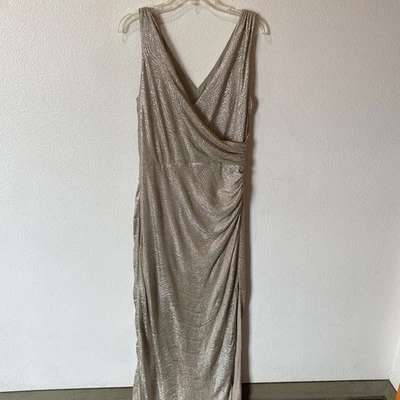 Lauren Ralph Lauren Dress Womens Gold Shimmer Slit Size Holiday New Year - Image 1 of 4