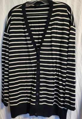 Talbots Mujer Punto Suéter/Cárdigan Talla XL Azul Marino/Blanco Rayas Botón Delantero Foto 1 de 4