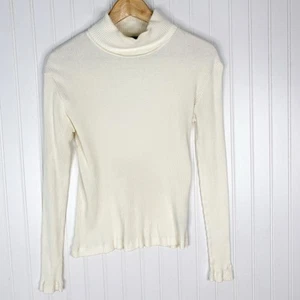 Lauren Ralph Lauren Ivory Ribbed Turtle Neck Y2K Long Sleeve Sweater Small - Picture 1 of 3