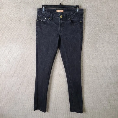 Pantalones de mezclilla MEK para mujer 29 negros adornados ajustados tiro bajo estrás algodón elástico Foto 1 de 4