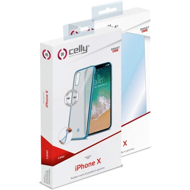 CELLY LASER COVER PER IPHONE X COLORE TRASPARENTE,BLU - Immagine 1 di 1