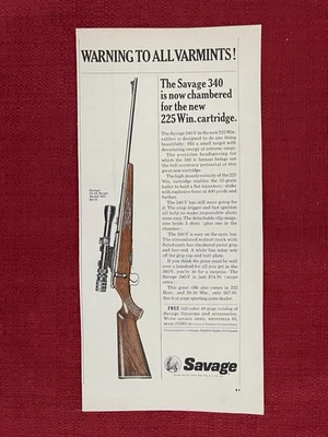 Anuncio impreso Savage 1965 modelo 340-V Chambered For The Win. Anuncio de cartucho 225 Foto 1 de 3